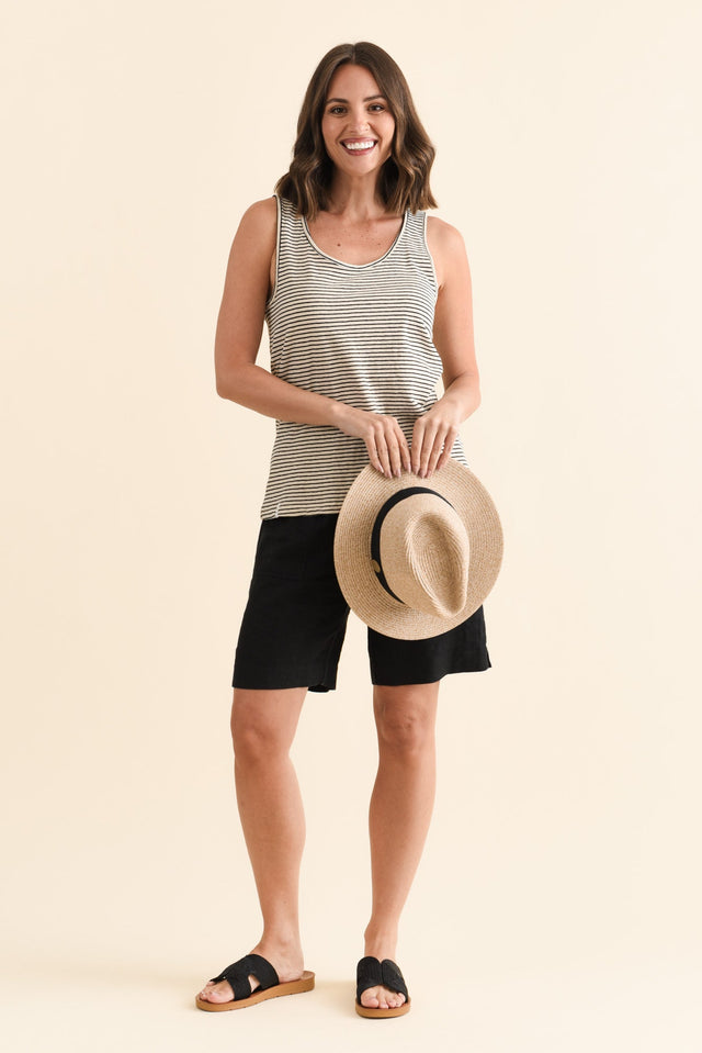 Evie Black Stripe Cotton Linen Tank,Brunette model,alt text|model:MJ image 4