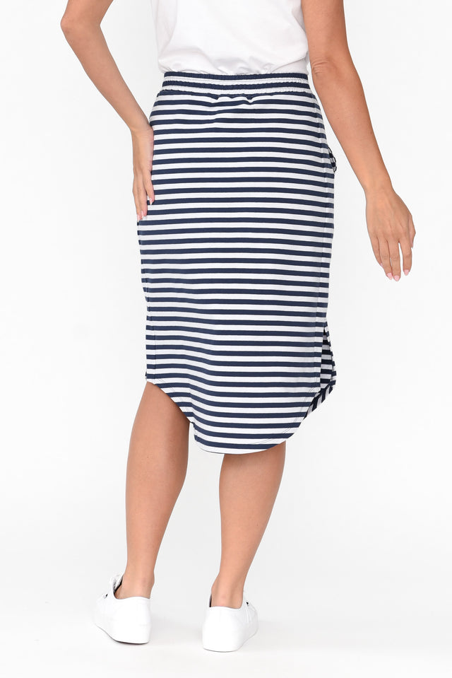 Evie Navy Stripe Cotton Blend Skirt thumbnail 5