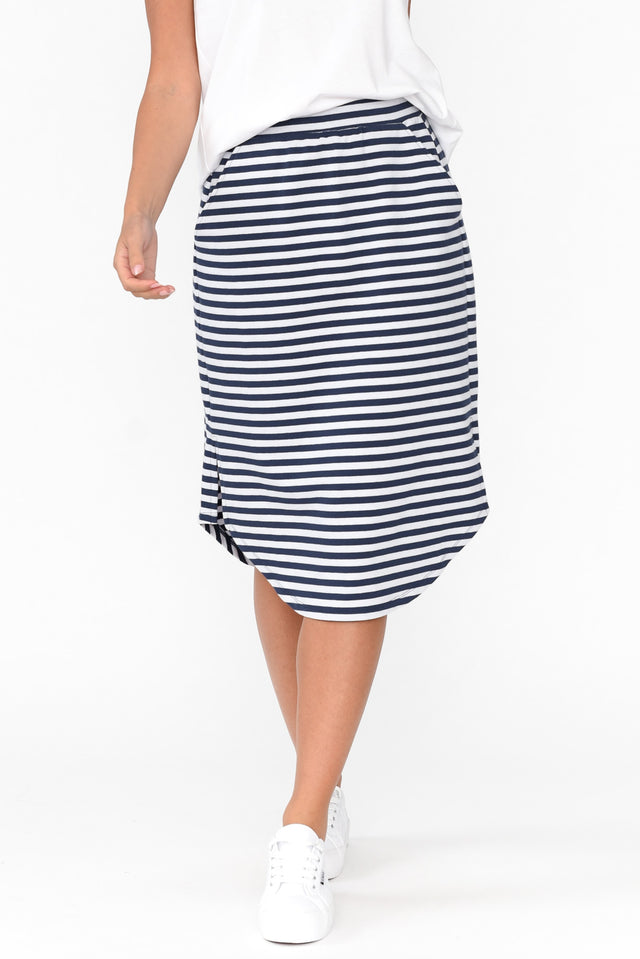 Evie Navy Stripe Cotton Blend Skirt thumbnail 1