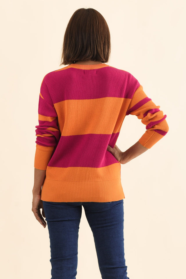 Evolet Orange Stripe Organic Cotton Knit Jumper,Brunette model,alt text|model:Cara image 5
