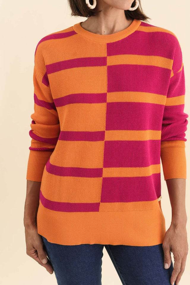 Evolet Orange Stripe Organic Cotton Knit Jumper,Brunette model,alt text|model:Cara image 6