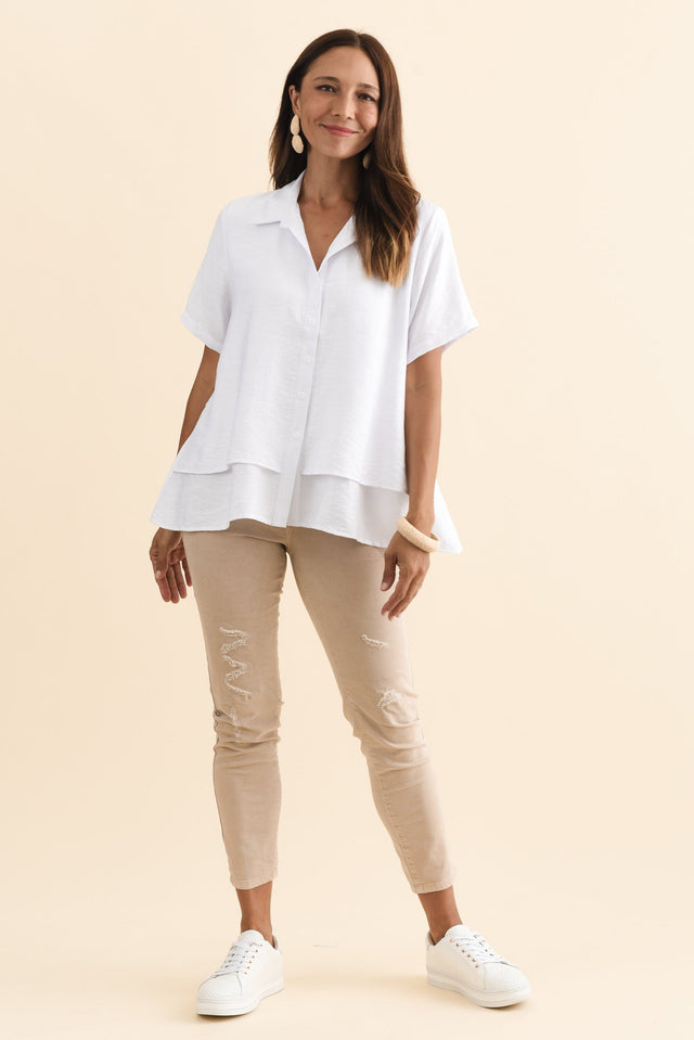 Ezra White Layered Top,Brunette model,alt text|model:Cara image 4
