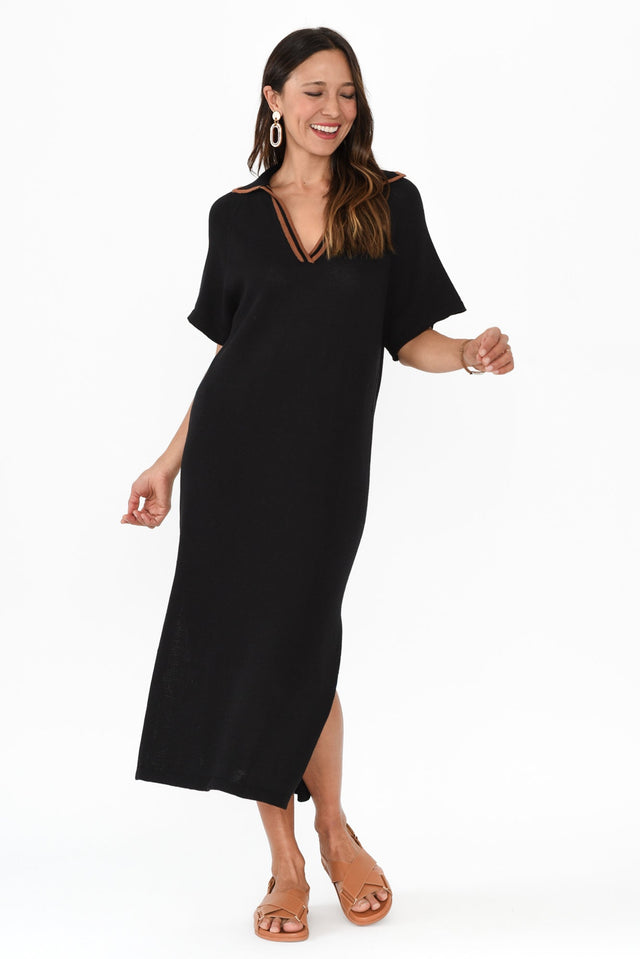 Fabiola Black Contrast Knit Dress,Brunette model,alt text|model:Cara image 7