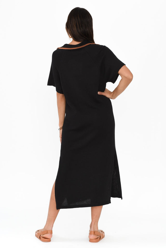 Fabiola Black Contrast Knit Dress,Brunette model,alt text|model:Cara image 5