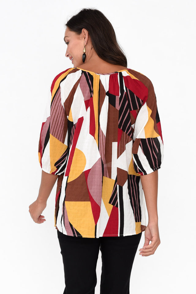 Faelyn Chocolate Abstract Cotton Blend Top image 5