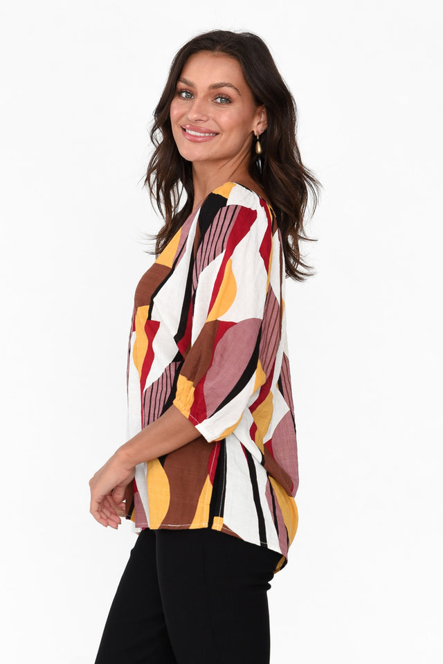 Faelyn Chocolate Abstract Cotton Blend Top image 4