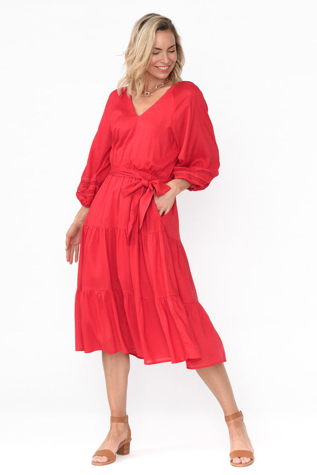 Faraway Red Tiered Midi Dress
