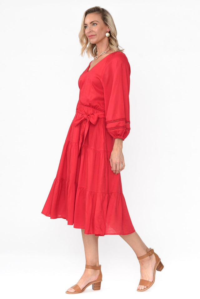 Faraway Red Tiered Midi Dress image 3