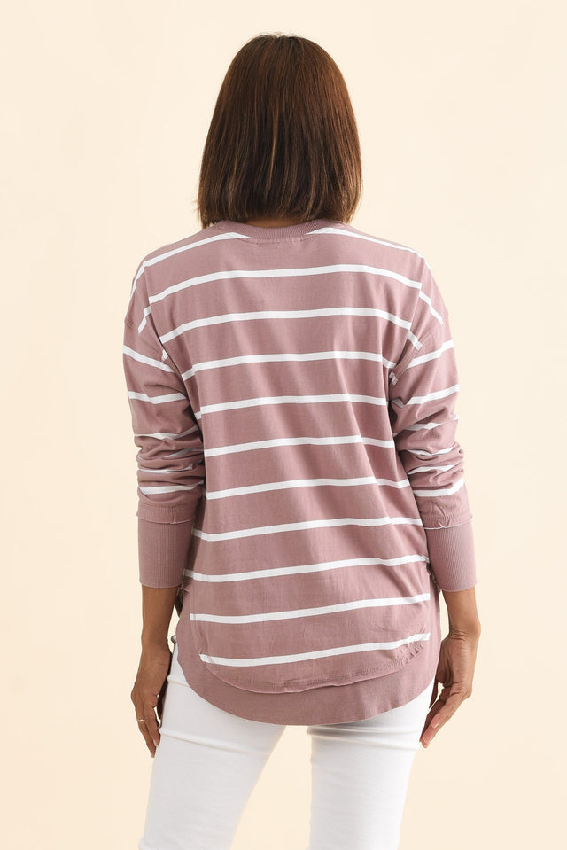 Farrah Blush Stripe Cotton Long Sleeve Top,Brunette model,alt text|model:Cara image 5