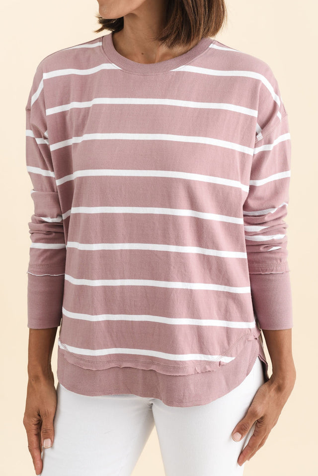 Farrah Blush Stripe Cotton Long Sleeve Top,Brunette model,alt text|model:Cara image 6