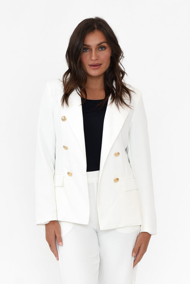 Feena White Double Breasted Blazer   alt text|model:Brontie image 2