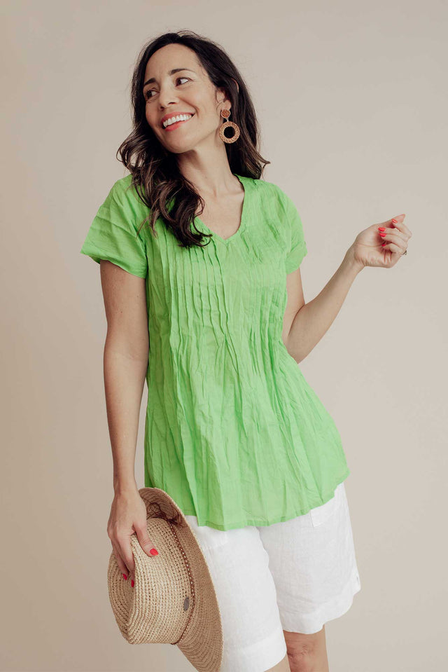 Fia Lime Crinkle Cotton Top