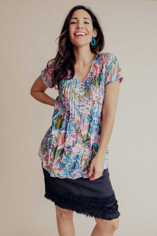 Fia Purple Floral Crinkle Cotton Top