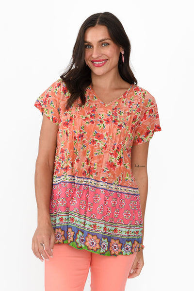 Fia Blush Floral Crinkle Cotton Top