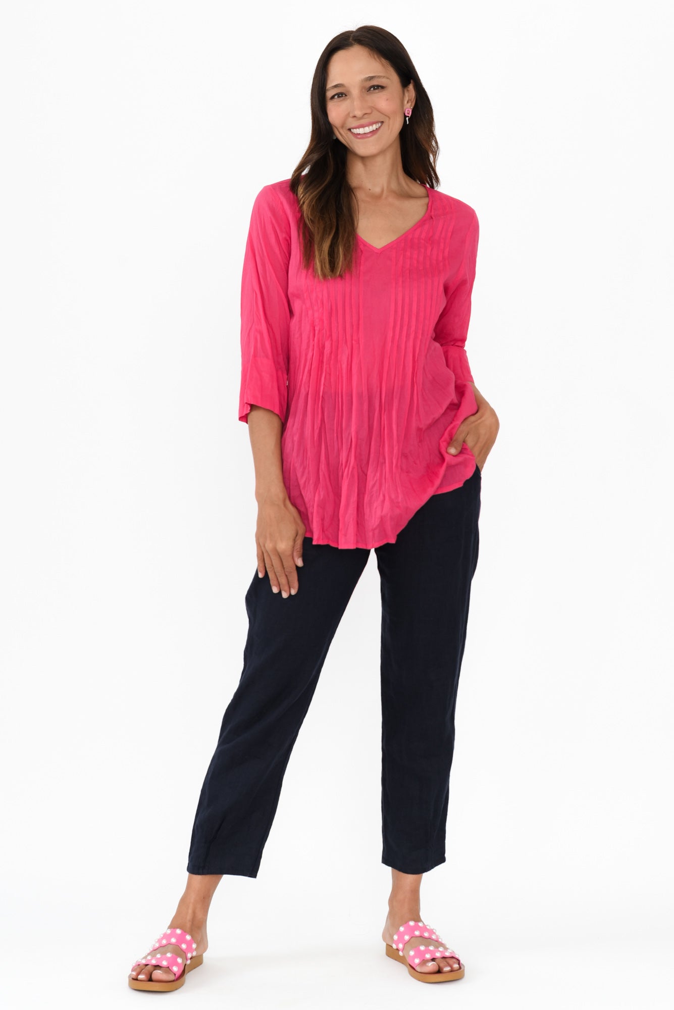 Fia Sky Blue Sleeved Crinkle Cotton Top main image 0