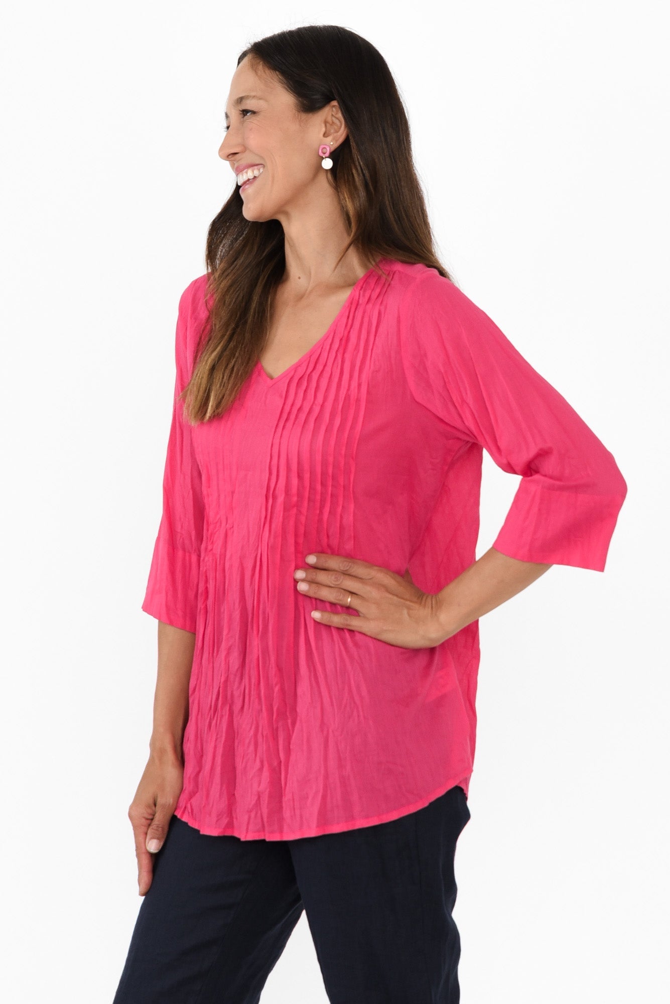 Fia Bright Green Sleeved Crinkle Cotton Top