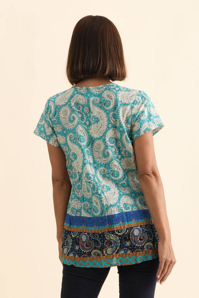 Fia Light Blue Paisley Crinkle Cotton Top,Brunette model,alt text|model:Cara image 5