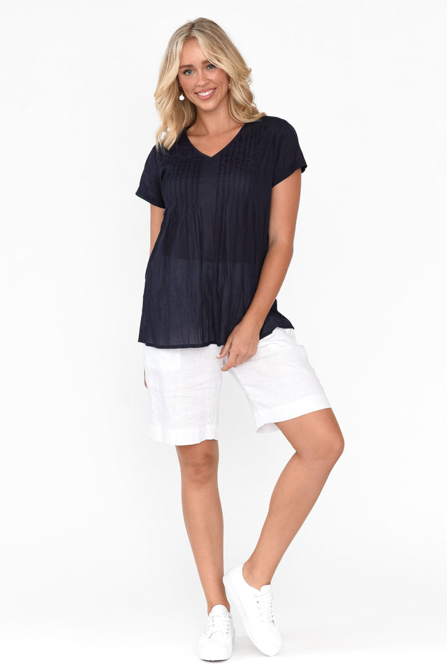 Fia Navy Crinkle Cotton Top