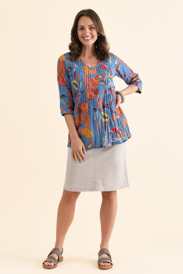 Fia Orange Garden Sleeved Crinkle Cotton Top,Full Body,Brunette model,alt text|model:MJ