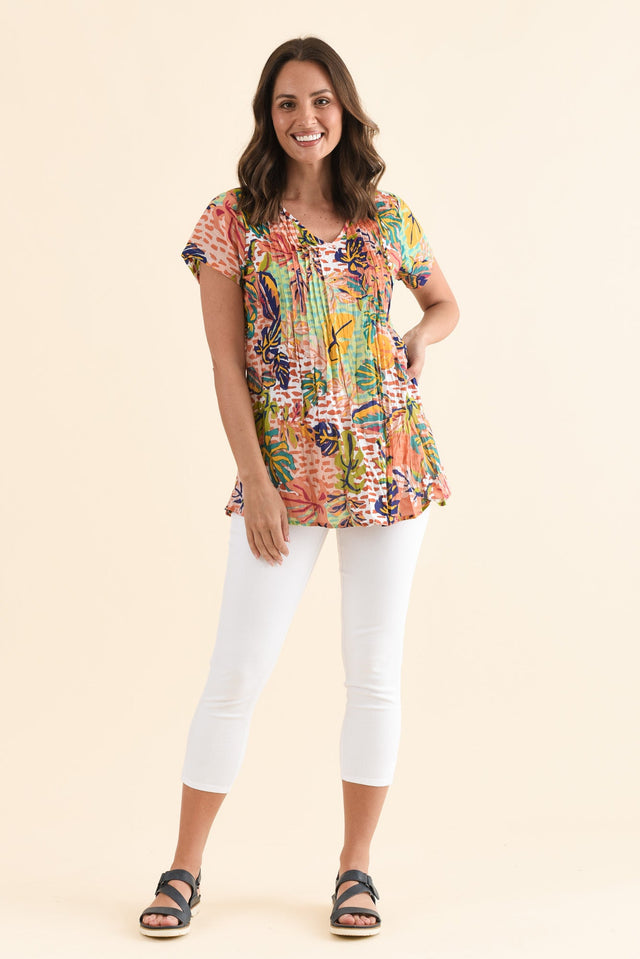 Fia Orange Leaf Crinkle Cotton Top,Full Body,Brunette model,alt text|model:MJ image 7