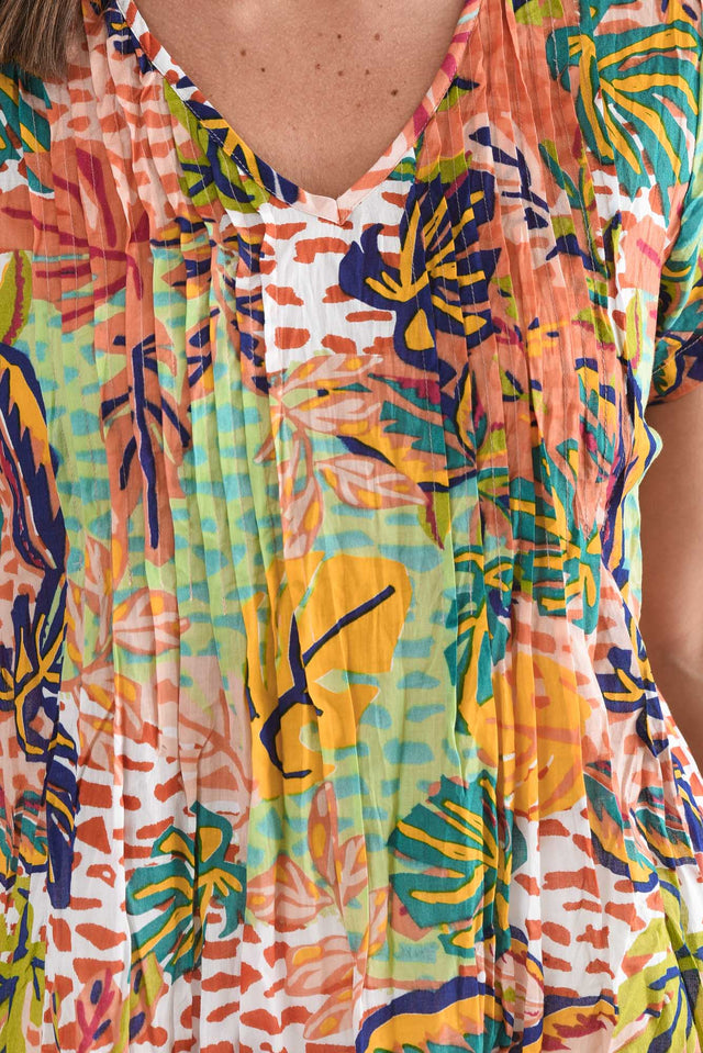 Fia Orange Leaf Crinkle Cotton Top,Detail,Brunette model,alt text|model:MJ image 6
