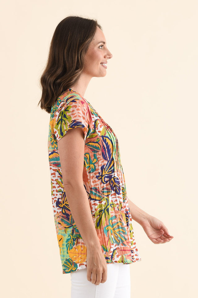 Fia Orange Leaf Crinkle Cotton Top,Side,Brunette model,alt text|model:MJ image 4