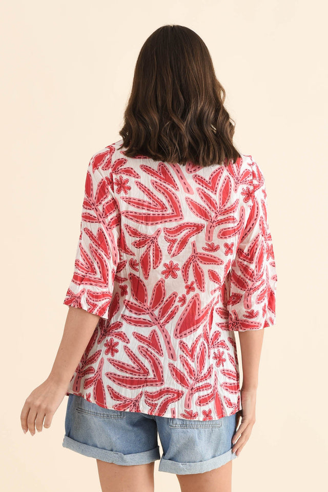 Fia Red Leaf Sleeved Crinkle Cotton Top,Back,Brunette model,alt text|model:MJ image 4