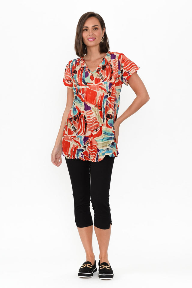 Fia Red Mosaic Cotton Top
