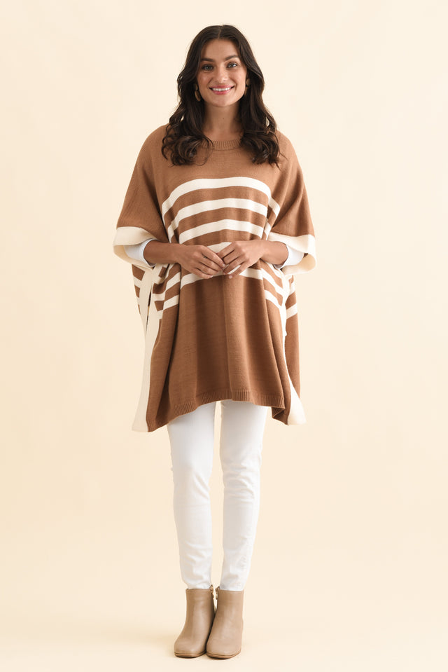 Fidelia Mocha Stripe Knit Poncho,Brunette model,alt text|model:Brontie image 8