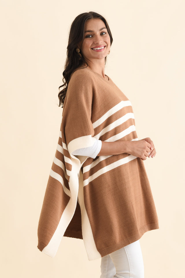 Fidelia Mocha Stripe Knit Poncho,Brunette model,alt text|model:Brontie image 5