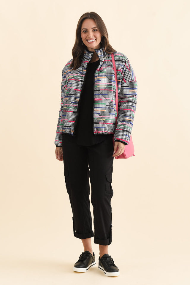 Finch Black Abstract Reversible Jacket,Brunette model,alt text|model:MJ image 4