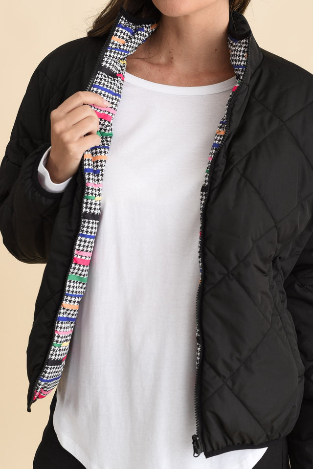 Finch Black Abstract Reversible Jacket,Brunette model,alt text|model:MJ image 8