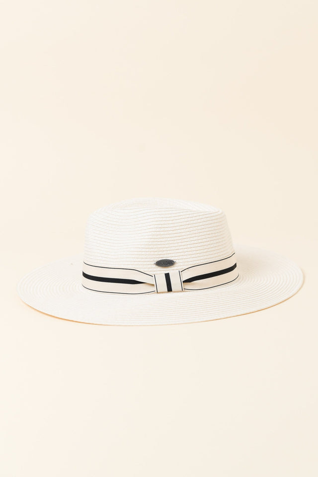 Fiona Ivory Stripe Wide Brim Travel Fedora