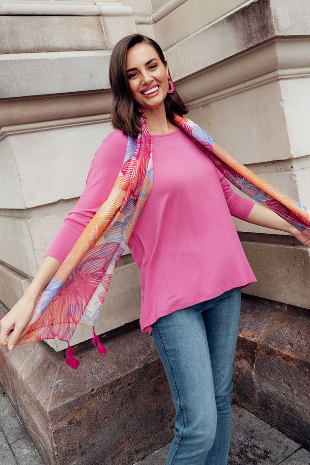 Flamingo Pink Milan 3/4 Sleeve Top