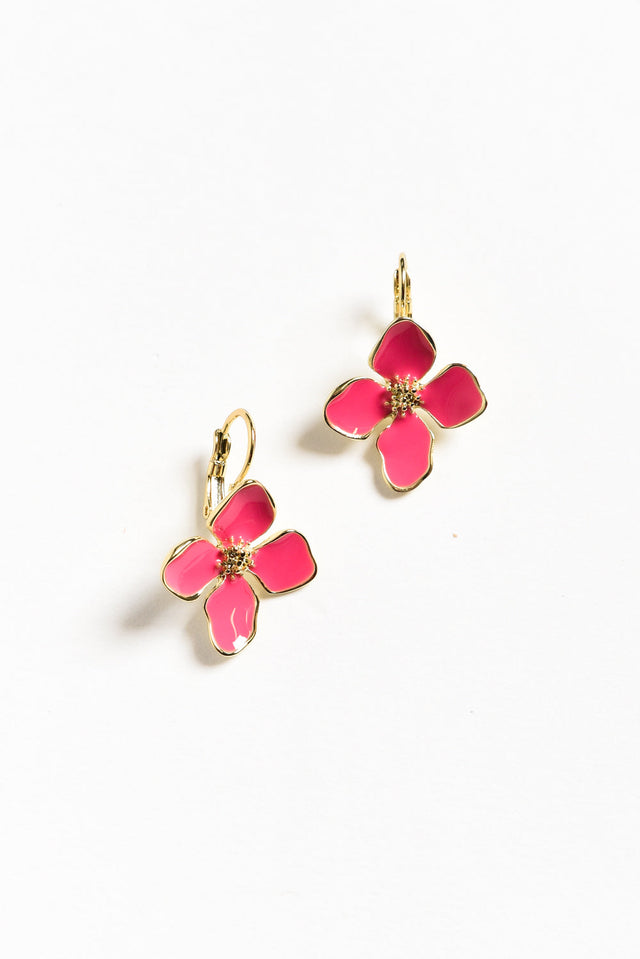 Frannie Pink Flower Clip Earrings image 1