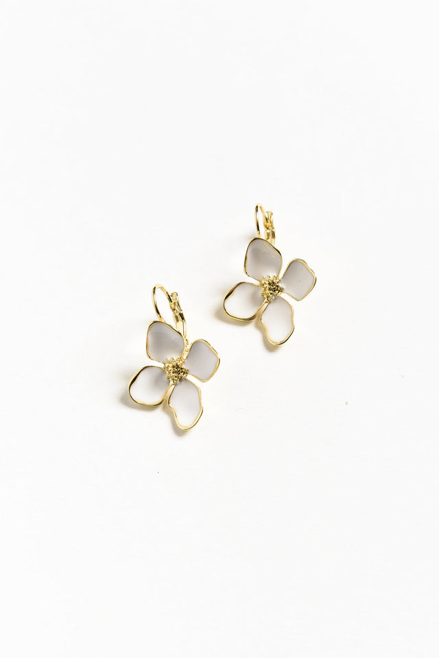 Frannie White Flower Clip Earrings