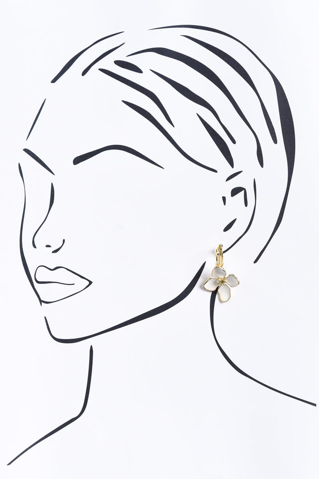 Frannie White Flower Clip Earrings