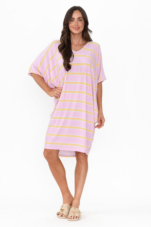 Freya Pink Stripe Bamboo Batwing Dress