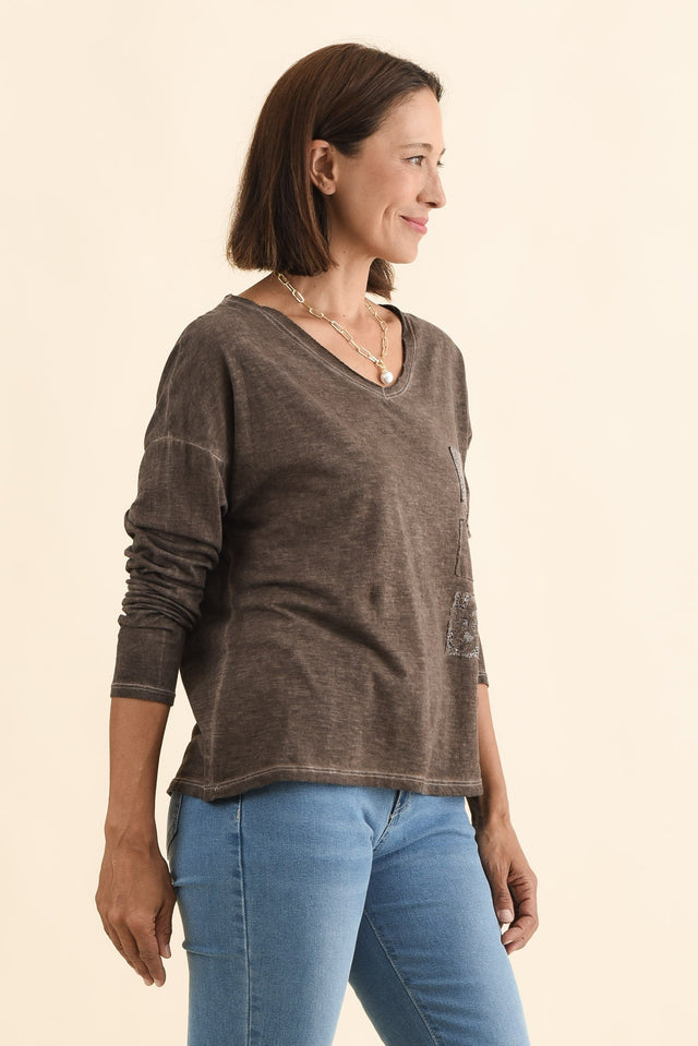Fulton Brown Patchwork Cotton Top,Brunette model,alt text|model:Cara image 4
