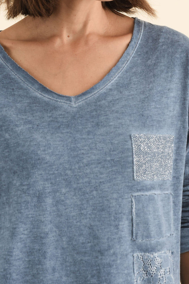 Fulton Steel Patchwork Cotton Top,Brunette model,alt text|model:Cara image 7