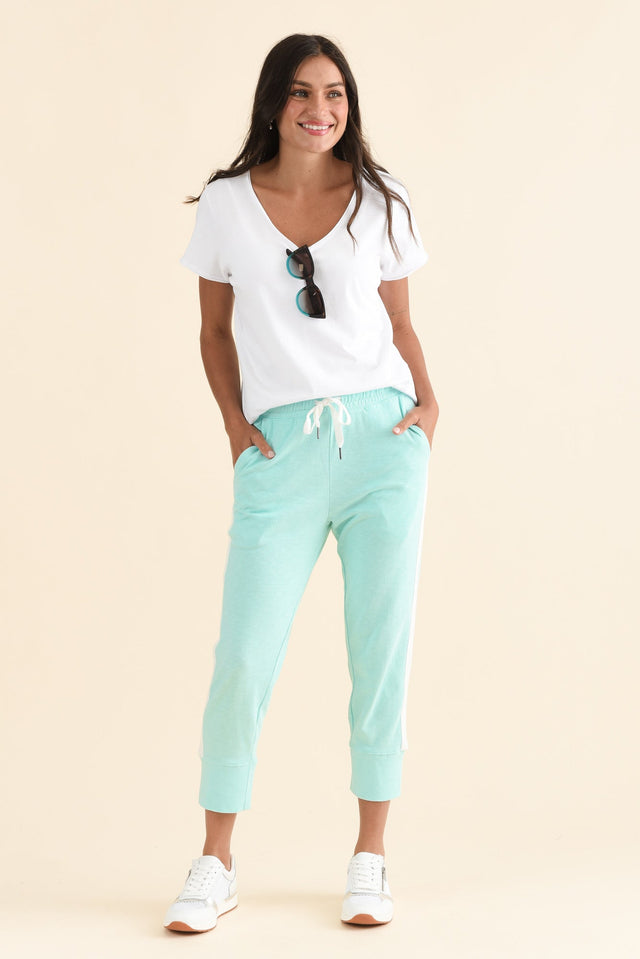 Fundamental Brunch Aqua Trim Cotton Sweatpants,Full Body,Brunette model,alt text|model:Brontie