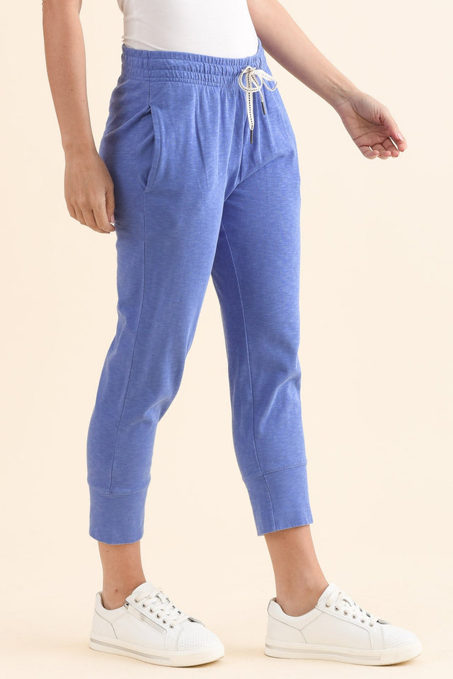 Fundamental Brunch Blue Cotton Sweatpants,Side,Brunette model,alt text|model:MJ image 4