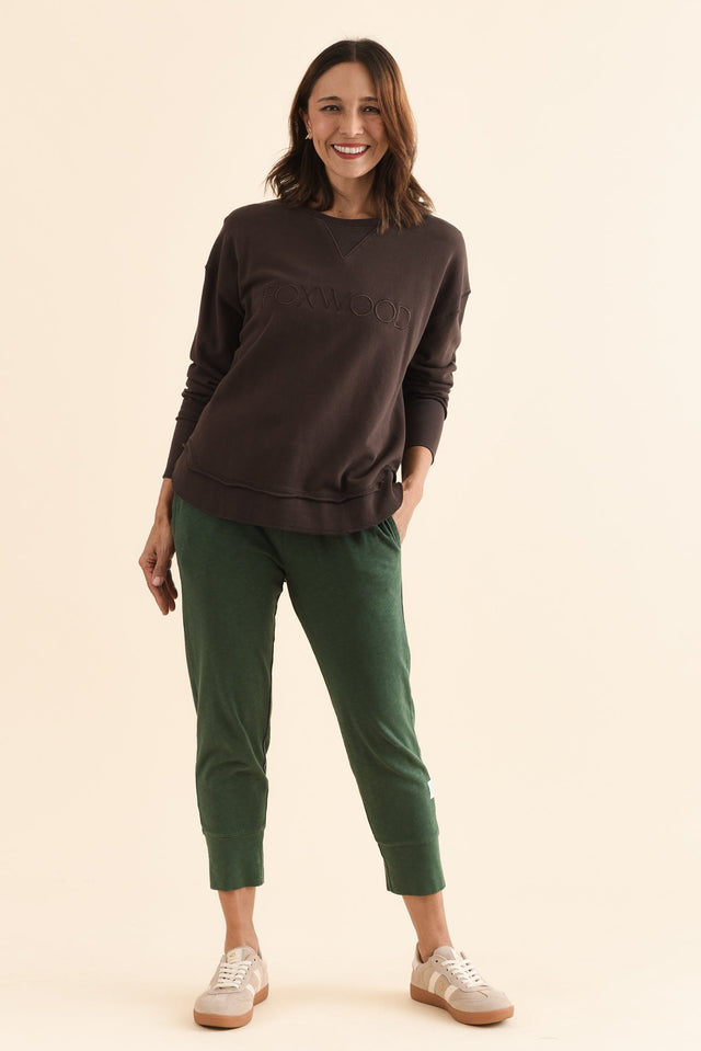 Fundamental Brunch Dark Green Cotton Sweatpants,Full Body,Brunette model,alt text|model:Cara image 8