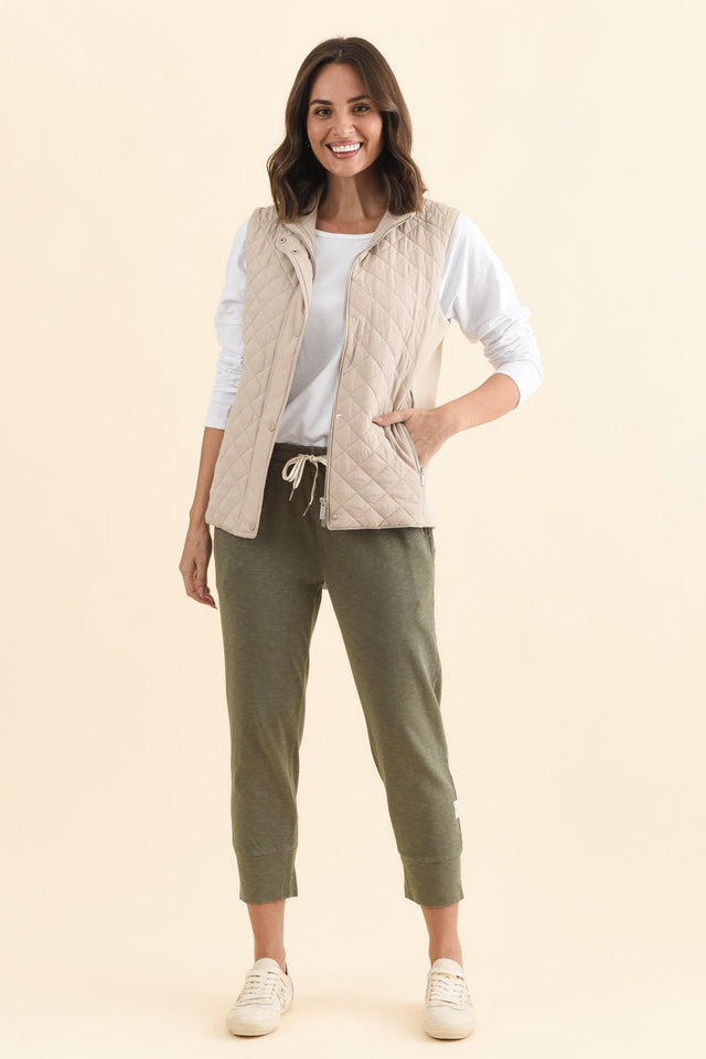 Fundamental Brunch Khaki Cotton Sweatpants,Brunette model,alt text|model:MJ image 3
