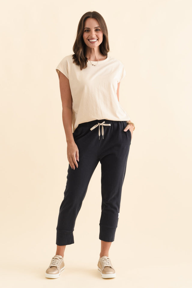 Fundamental Brunch Navy Cotton Sweatpants,Brunette model,alt text|model:MJ image 9