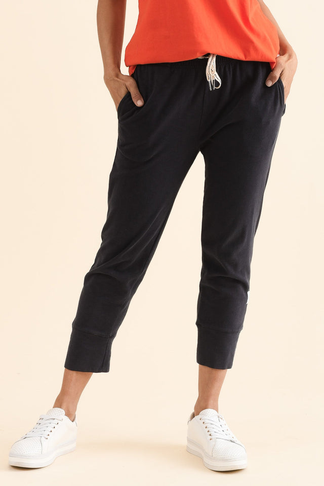 Fundamental Brunch Navy Cotton Sweatpants,Front,Brunette model,alt text|model:Cara image 3