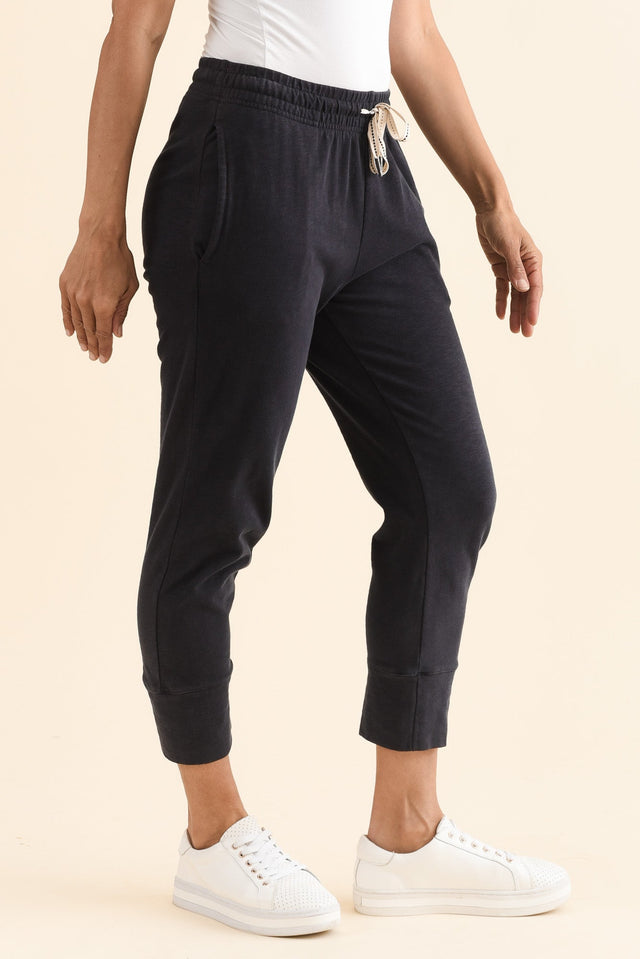Fundamental Brunch Navy Cotton Sweatpants,Side,Brunette model,alt text|model:Cara image 7