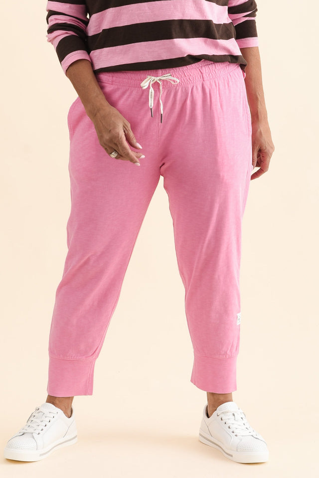 Fundamental Brunch Pink Cotton Sweatpants,Front,Brunette model,alt text|model:Pilita image 1