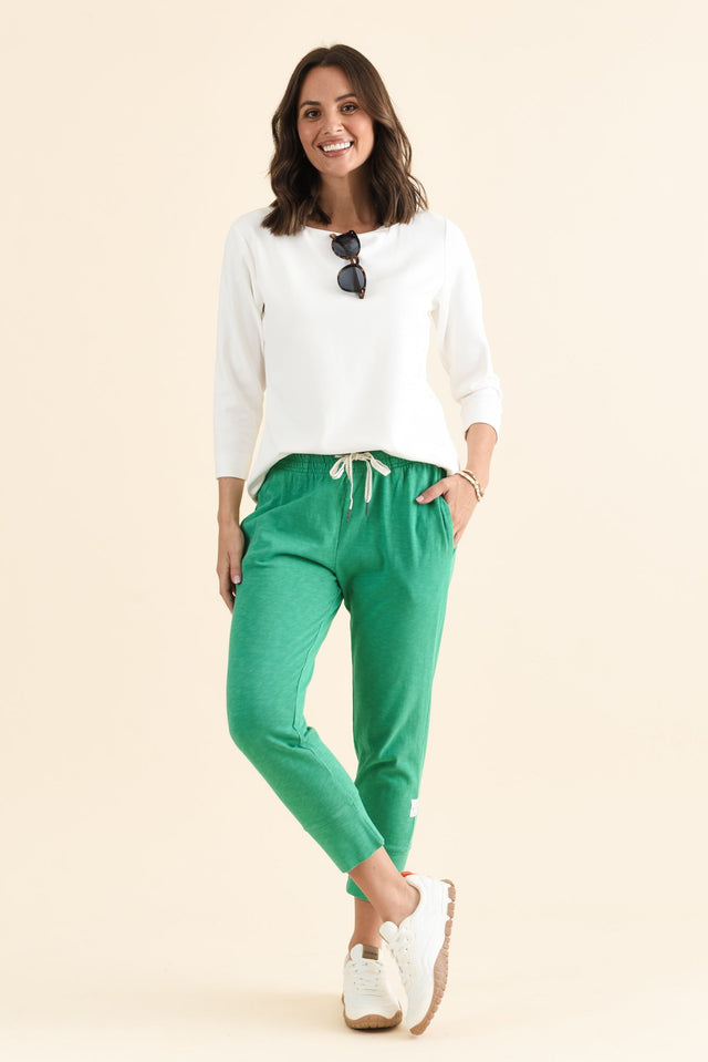 Fundamental Brunch Sage Cotton Sweatpants,brunette model,Full Outfit,alt text|model:MJ