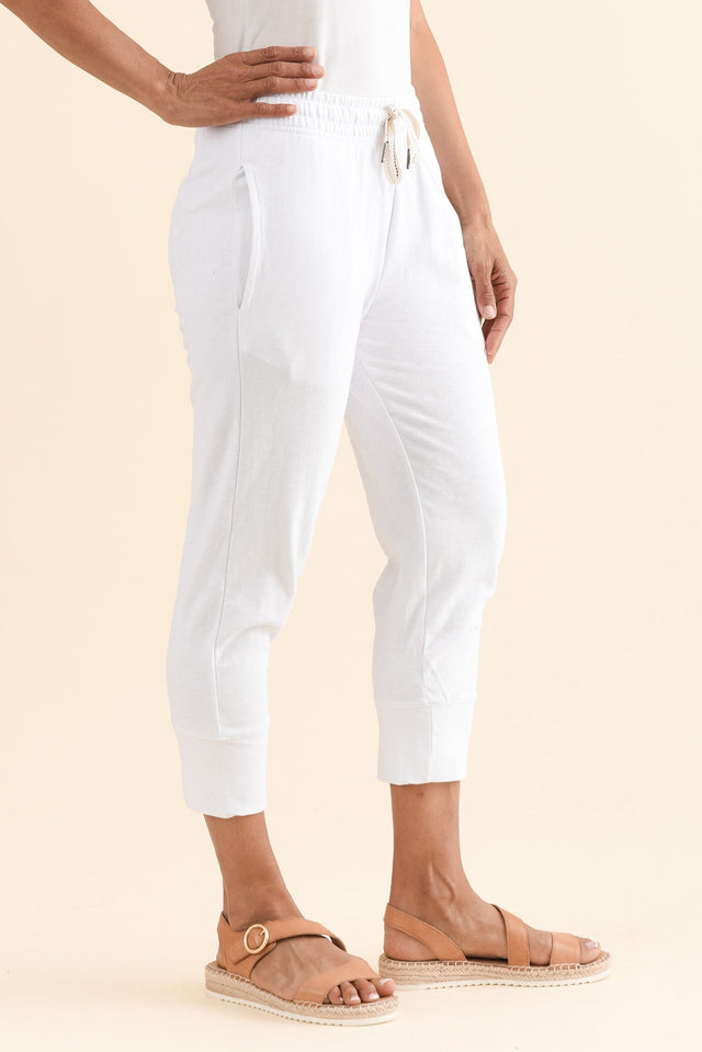 Fundamental Brunch White Cotton Sweatpants,Side,Brunette model,alt text|model:Cara image 5